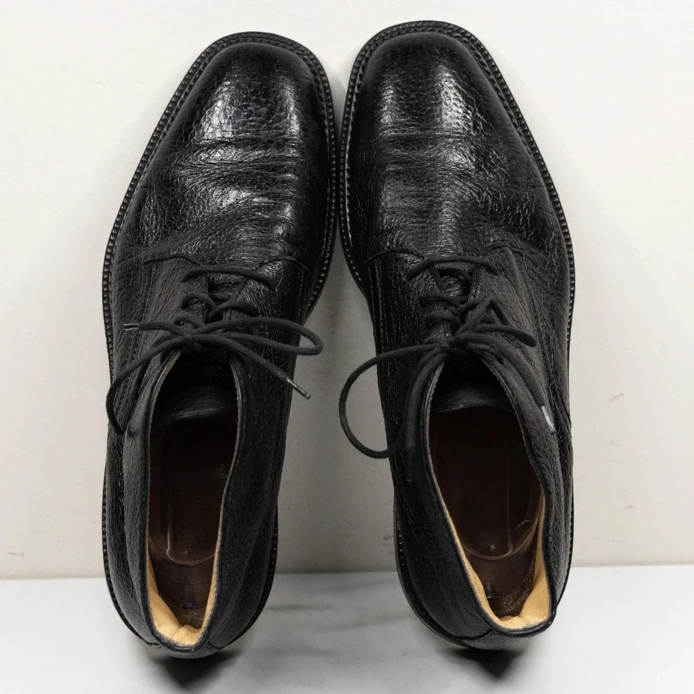 GRAVATTI Peccary Leather Lace Up Chukka Boots‎ Italian Black 15950 Mens Sz 10.5